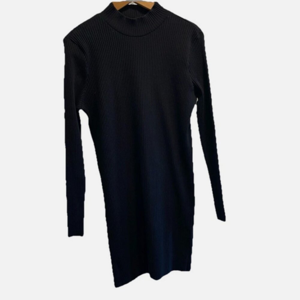 H&M Black Sweater Dress Large Ribbed Capsule Semi Fitted